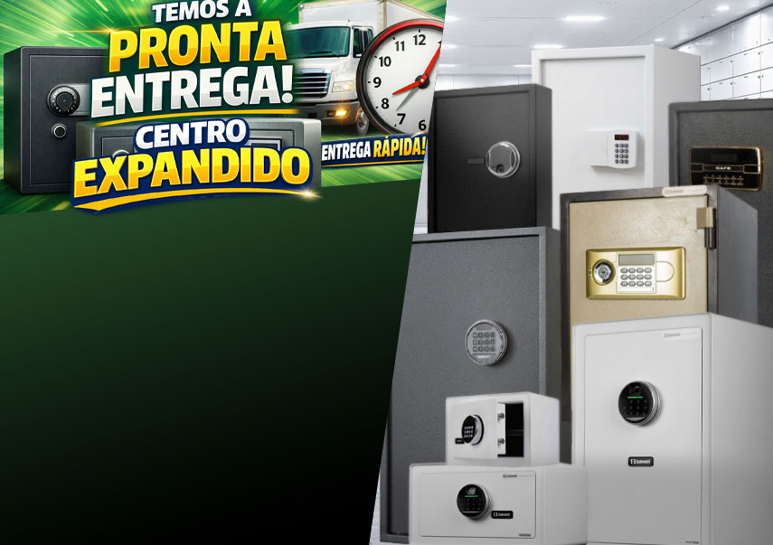 Cofre de segurança em aço reforçado para armazenamento de dinheiro, joias e documentos importantes.