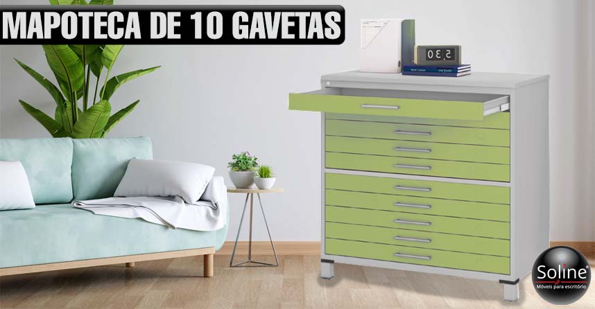 Mapoteca de aço de 10 gavetas