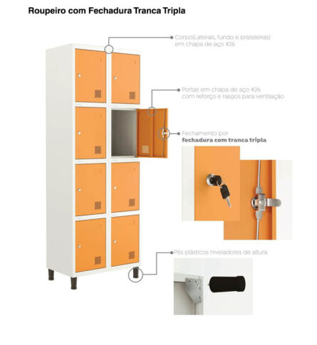 Roupeiro-MV-2-colunas-8 portas-fechadura-tranca-tripla