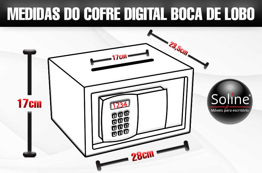 medidas do cofre digital com boca de lobo.