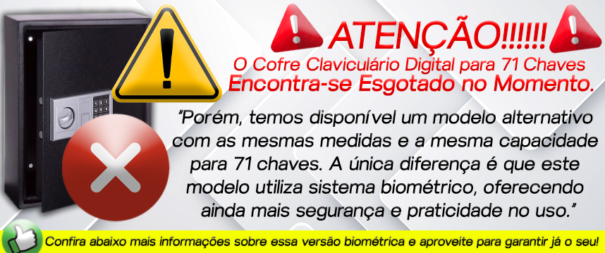 Claviculário Biométrico para 71 Chaves – Segurança e Controle Eficiente
Organize e proteja suas chaves com o Claviculário Biométrico Soline, ideal para empresas e residências. Com capacidade para 71 chaves e tecnologia biométrica avançada, garante acesso seguro, rápido e confiável, promovendo controle total sobre quem pode utilizar suas chaves.