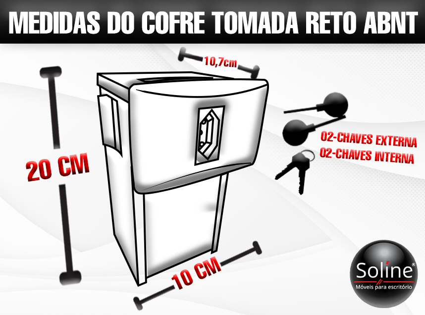 O Cofre Tomada Pequeno Reto Novo ABNT da Soline Móveis é ideal para quem busca proteção de pequenos valores, chaves e objetos pessoais com total discrição. Seu design segue o Novo Padrão ABNT, garantindo perfeita adaptação à instalação elétrica e um acabamento moderno e seguro.