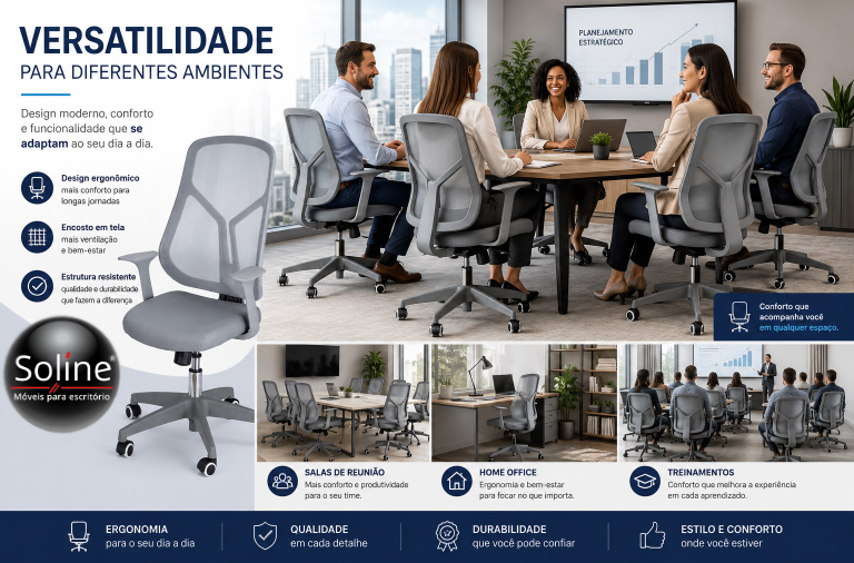 Cadeira Bétula ergonômica para escritório com design moderno e apoio confortável para longas jornadas de trabalho.