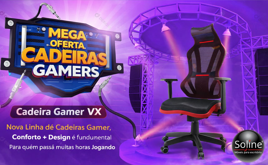 Cadeira Gamer VX ergonômica preta com design moderno e alto conforto para longas horas