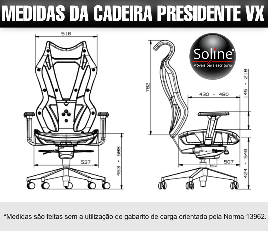 Cadeira Presidente VX Soline Móveis com tela e apoio lombar