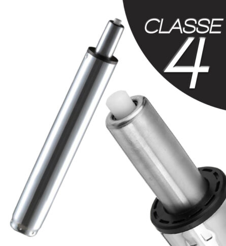 Pistão alto cromado para cadeira de portaria Classe 4, peça reforçada para regulagem de altura em cadeiras altas e banquetas.